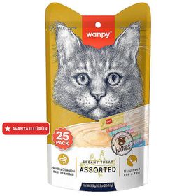 Wanpy Creamy Treat Assorted Karışık 8 Lezzetli 25x14 gr Likit Creamy Kedi Ödülü