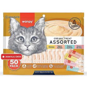 Wanpy Creamy Treat Karışık 4 Lezzetli 50x14 gr Sıvı Kedi Ödül Maması