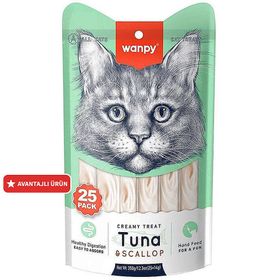 Wanpy Creamy Treat Ton Balığı Deniz Tarağı Likit Creamy 25x14 gr Kedi Ödülü