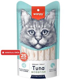 Wanpy Creamy Treat Ton Balıklı Morina Balıklı Likit Creamy 25x14 gr Kedi Ödülü