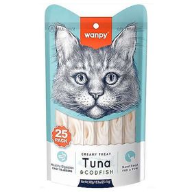 Wanpy Creamy Treat Ton Balıklı Morina Balıklı Likit Creamy 25x14 gr Kedi Ödülü