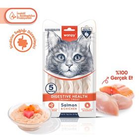 Wanpy Digestive Health Somonlu ve Tavuklu Sindirim Desteği 5x14 gr Krema Kedi Ödül Maması