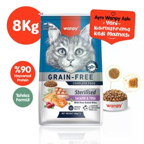 Wanpy Somonlu ve Ton Balıklı Tahılsız Kısırlaştırılmış 8 kg Kuru Kedi Maması