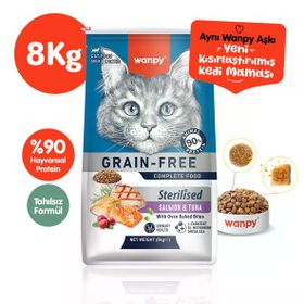 Wanpy Somonlu ve Ton Balıklı Tahılsız Kısırlaştırılmış 8 kg Kuru Kedi Maması
