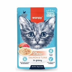Wanpy Stew Sos İçinde Somon ve Ton Balıklı 70 gr Yavru Kedi Konservesi