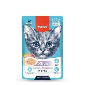 Wanpy Stew Sos İçinde Tavuk ve Ördekli 70 gr Yavru Kedi Konservesi