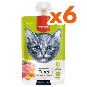 Wanpy Tasty Meat Paste Taze Ton Balıklı Ve Tavuk Etli 6x90 gr Kedi Et Ezmesi