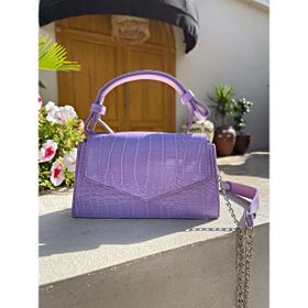 Watch Of Royal Alessia Lila Kroko Desenli Mini El ve Çapraz Askılı Kadın Çanta
