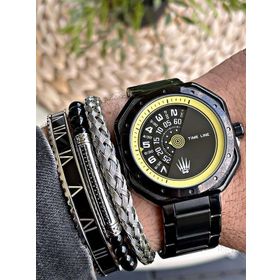WATCHOFROYAL 3ATM Aquarecer Çelik Kordonlu Hardlex Mineral Cam Siyah Kol Saati