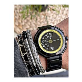 WATCHOFROYAL 3ATM Aquarecer Çelik Kordonlu Hardlex Mineral Cam Siyah Kol Saati