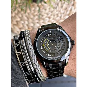 WATCHOFROYAL 3ATM Speedmaster Çelik Kordonlu 316L Çelik Kasa Hardlex Mineral Cam Sarı Siyah Unisex Kol Saati