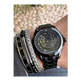 WATCHOFROYAL 3ATM Speedmaster Çelik Kordonlu 316L Çelik Kasa Hardlex Mineral Cam Sarı Siyah Unisex Kol Saati