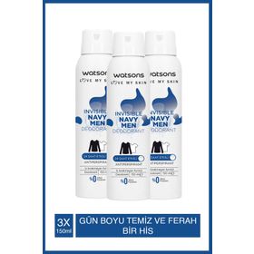 Watsons Invisible Navy Men 3x150 ML Deodorant