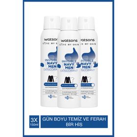 Watsons Invisible Navy Men 3x150 ML Deodorant