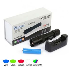 Watton WT-605 10w 2000 Lümen 4 Renk Güçlü El Feneri