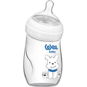 Wee Baby 0-6 Ay Natural Isıya Dayanıklı Açılı Cam Biberon 180 ml - Beyaz