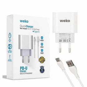 Weko WK-21442 PDU QC 3.0 Amper Telefon Şarj Başlık Adaptörü + Type-C Kablo