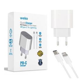 Weko WK-21443 PD-C 20 Watt Telefon Şarj Adaptörü + Type-C To Lightning Kablo