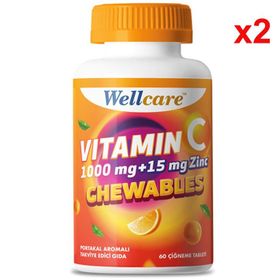 Wellcare Vitamin C 1000 mg Çinko 15 mg Portakal Aromalı 2x30 Çiğneme Tableti