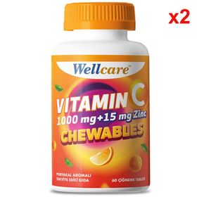 Wellcare Vitamin C 1000 mg Çinko 15 mg Portakal Aromalı 2x60 Çiğneme Tableti