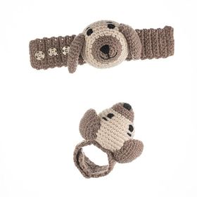 WellGro Cuddly Amigurumi Kahve Köpekcik Çıngıraklı Bileklik Oyuncak