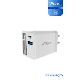 Wesdar AC289-1C1A Gan 45W Dahili Beyaz Hızlı Şarj Adaptörü