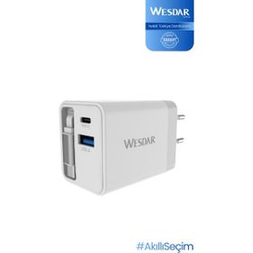 Wesdar AC289-1C1A Gan 45W Dahili Beyaz Hızlı Şarj Adaptörü