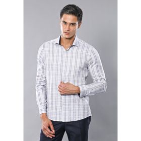 Wessi Beyaz Ekose Desenli Uzun Kollu Slim Fit Erkek Gömlek