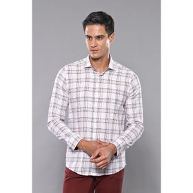 Wessi Beyaz Ekose Desenli Uzun Kollu Slim Fit Erkek Gömlek