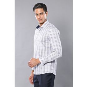 Wessi Beyaz Ekose Desenli Uzun Kollu Slim Fit Erkek Gömlek