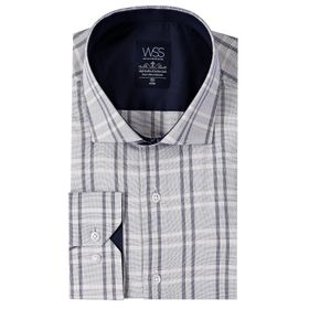 Wessi Beyaz Ekose Desenli Uzun Kollu Slim Fit Erkek Gömlek