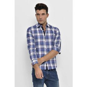 Wessi Beyaz Ekose Desenli Uzun Kollu Slim Fit Erkek Gömlek