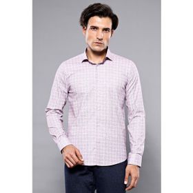 Wessi Bordo Kare Desen Uzun Kollu Slim Fit Gömlek