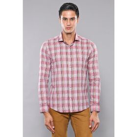 Wessi Bordo Kare Desen Uzun Kollu Slim Fit Gömlek