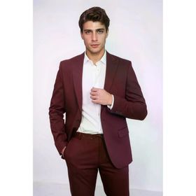 Wessi Bordo Tek Düğmeli İkili Erkek Takım Elbise