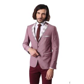 Wessi C-58950-26-80 Yaka Ve Cep Ekose Garnili Bordo Ceket