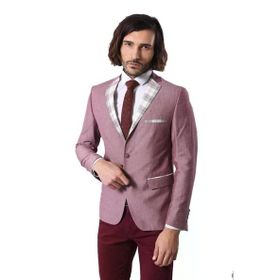 Wessi C-58950-26-80 Yaka Ve Cep Ekose Garnili Bordo Ceket
