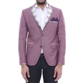 Wessi C-58950-26-80 Yaka Ve Cep Ekose Garnili Bordo Ceket