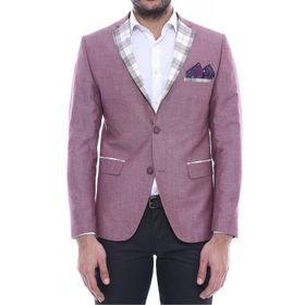 Wessi C-58950-26-80 Yaka Ve Cep Ekose Garnili Bordo Ceket