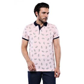 Wessi Çiçek Desenli Pembe Polo Yaka Erkek T-shirt