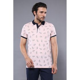 Wessi Çiçek Desenli Pembe Polo Yaka Erkek T-shirt