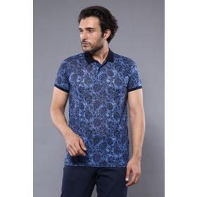 Wessi Çiçekli Desenli Polo Yaka Mavi Erkek T-shirt