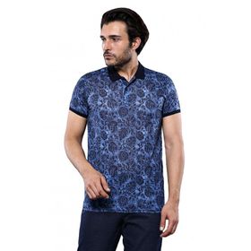 Wessi Çiçekli Desenli Polo Yaka Mavi Erkek T-shirt
