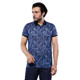 Wessi Çiçekli Desenli Polo Yaka Mavi Erkek T-shirt