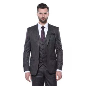 Wessi Çizgili Slim Fit Siyah Yelekli Takım Elbise