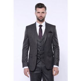 Wessi Çizgili Slim Fit Siyah Yelekli Takım Elbise
