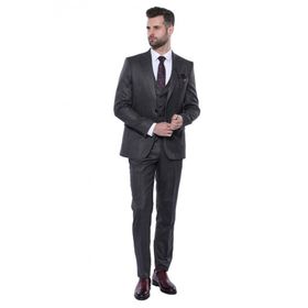 Wessi Çizgili Slim Fit Siyah Yelekli Takım Elbise