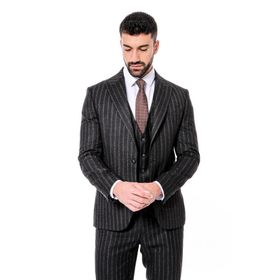 Wessi Çizgili Yelekli Siyah Slim Fit Erkek Takım Elbise