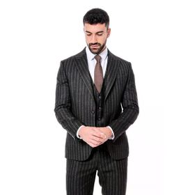 Wessi Çizgili Yelekli Siyah Slim Fit Erkek Takım Elbise