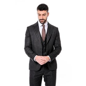 Wessi Çizgili Yelekli Siyah Slim Fit Erkek Takım Elbise